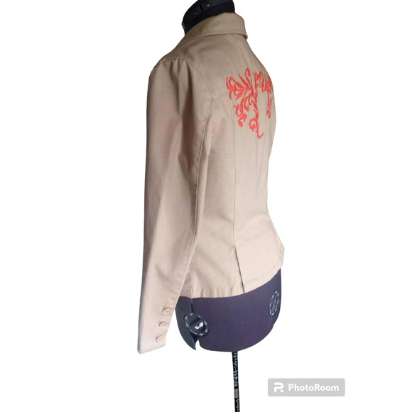 Metro Style tan woman's lightweight orange embroidered jacket, sz 4 - Picture 2 of 5
